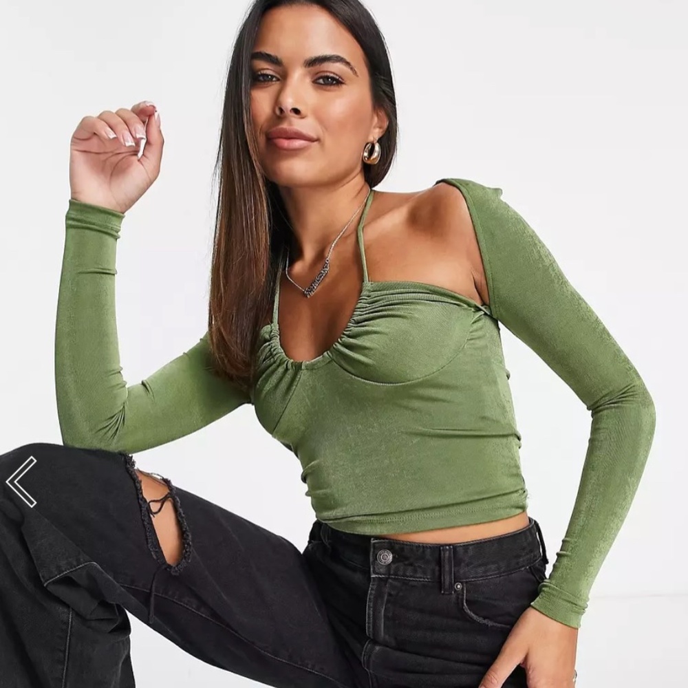 Ruched Halter Neck Long Sleeve Top